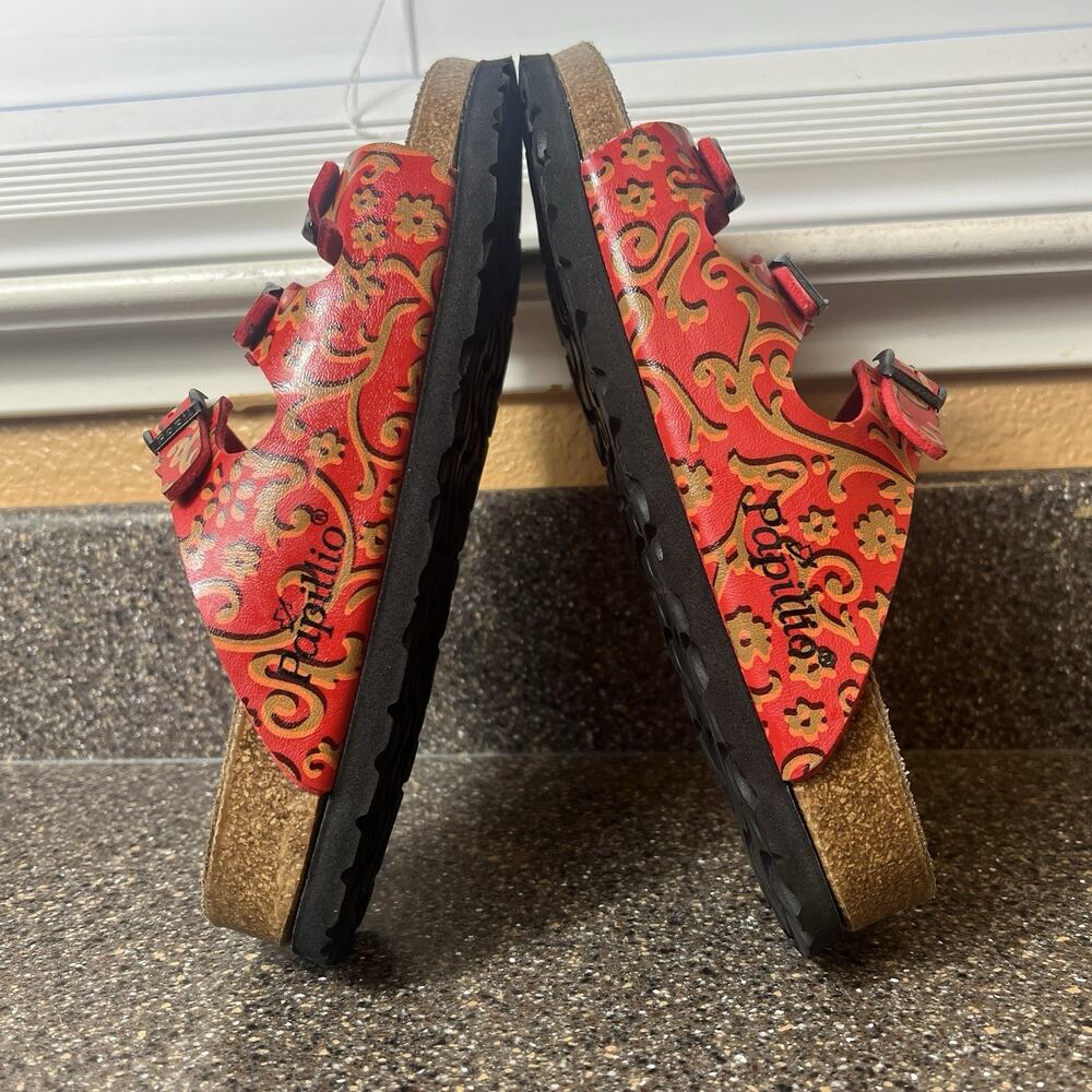 Papillio By Birkenstock Florida Three Strap Womens Sz 6 N EU 37 Red Floral Swirl - Picture 5 of 12